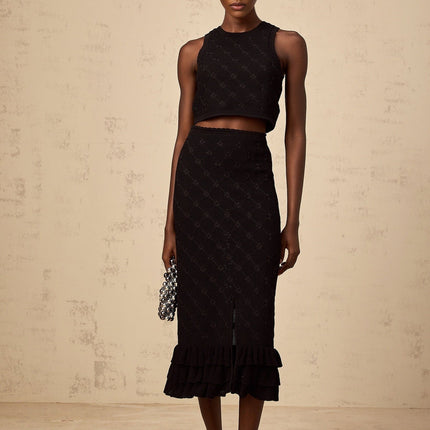 London Black Crochet-Knit Top and Skirt Set