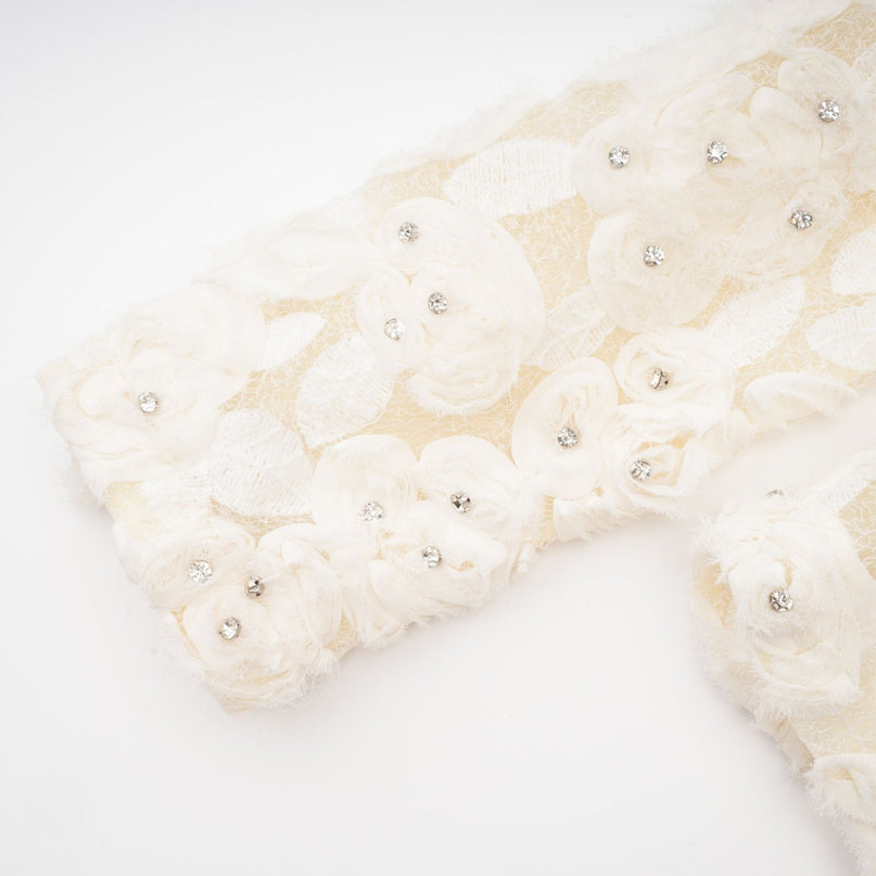 London White Floral Appliqué Crystal Embellished Jacket