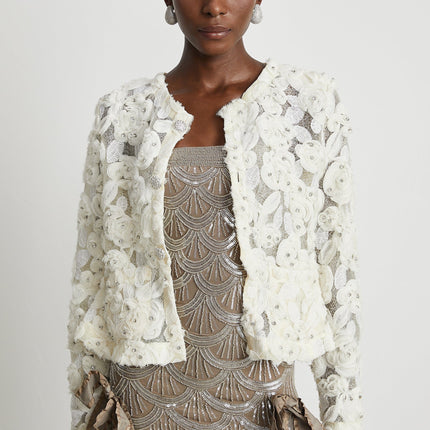 London White Floral Applique Crystal Embellished Jacket