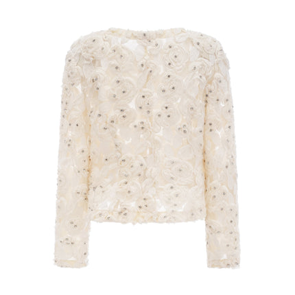 London White Floral Appliqué Crystal Embellished Jacket