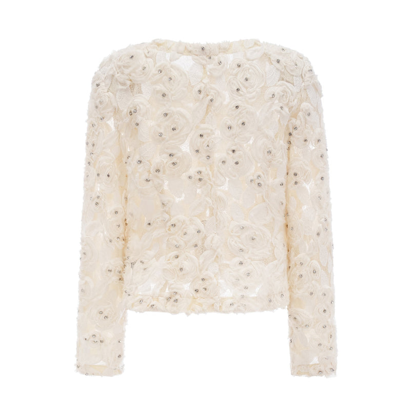 London White Floral Appliqué Crystal Embellished Jacket