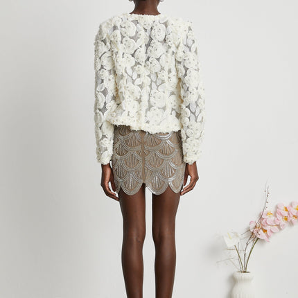 London White Floral Appliqué Crystal Embellished Jacket