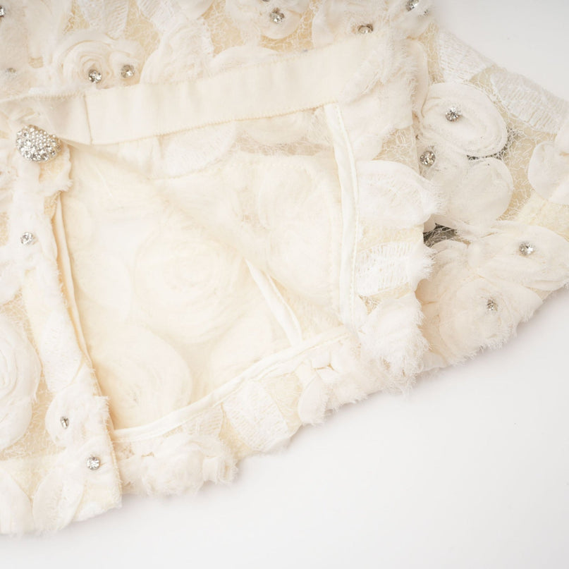 London White Floral Appliqué Crystal Embellished Mesh Jacket
