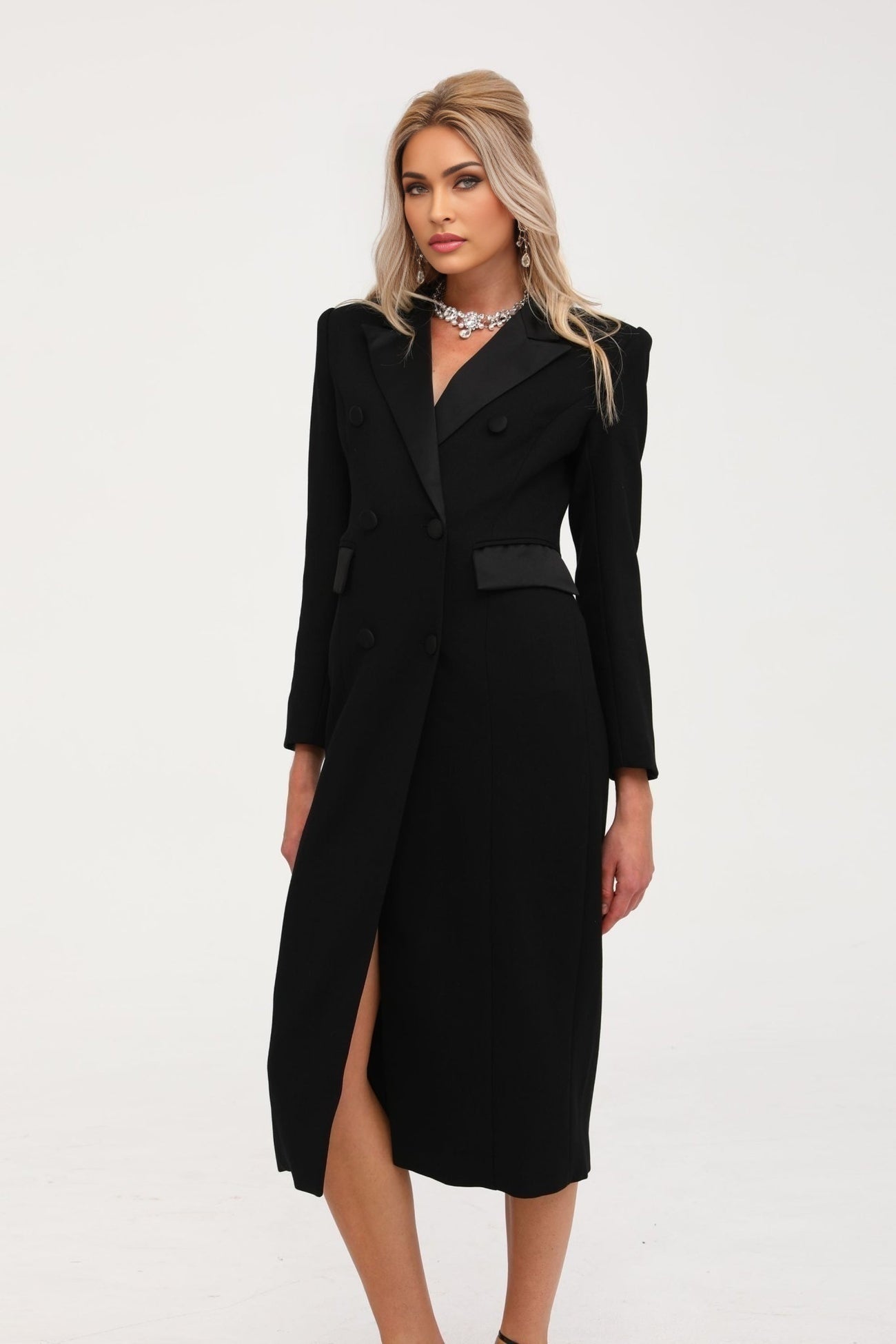 Long black double breasted coat named Eithne