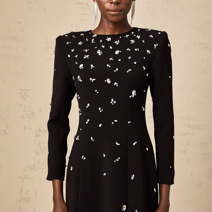 Long black maxi dress with crystal embellishments named Imelda