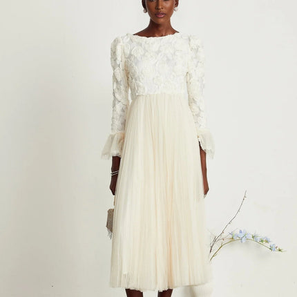 Lorelai White Floral Appliqué Midi Dress