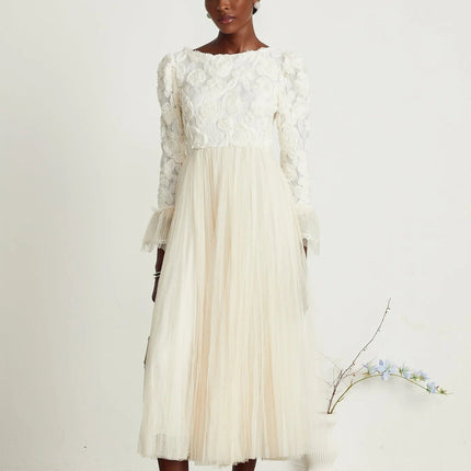 Lorelai White Floral Appliqué Midi Dress
