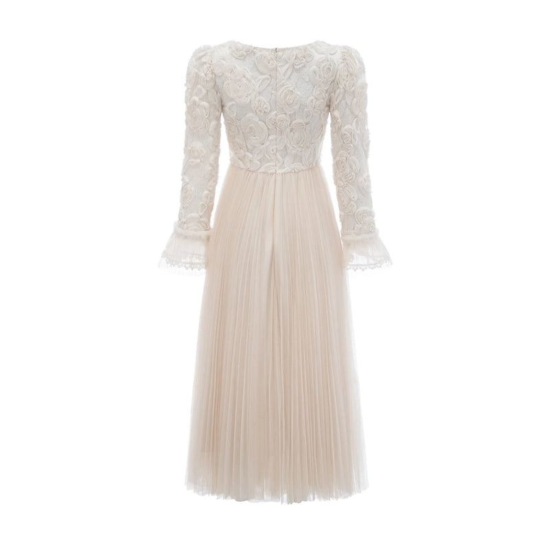 Lorelai White Floral Appliqué Midi Dress