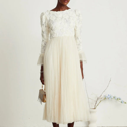 Lorelai White Floral Appliqué Midi Dress