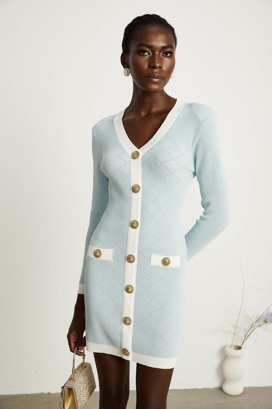 Lorelei Blue Knitted Mini Dress Check