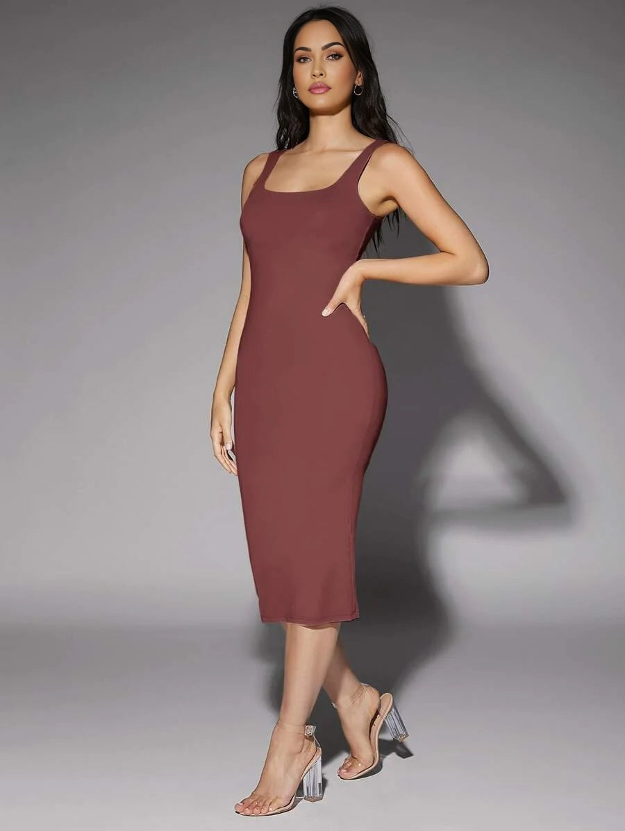 Low Back Solid Tank DressTea Party DressSummer Dresses For Women