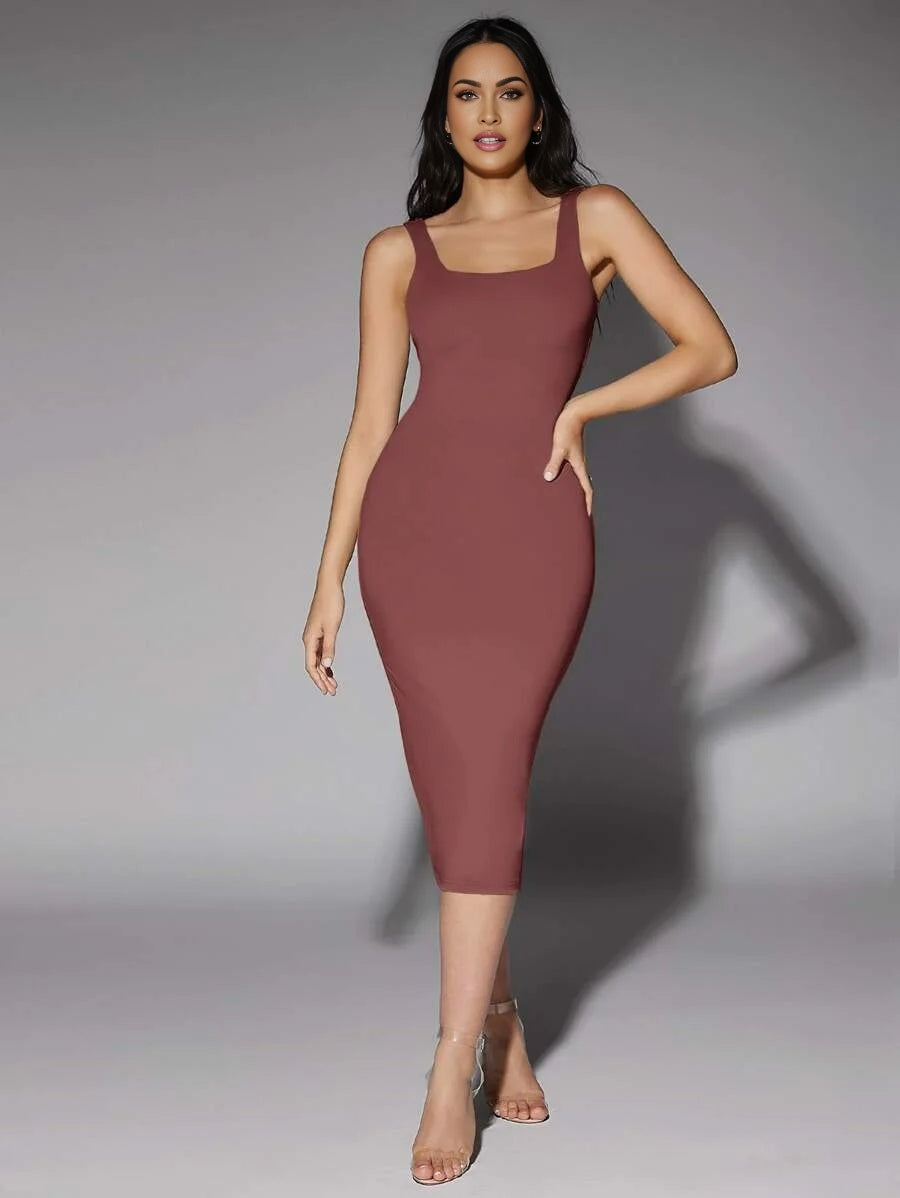 Low Back Solid Tank DressTea Party DressSummer Dresses For Women