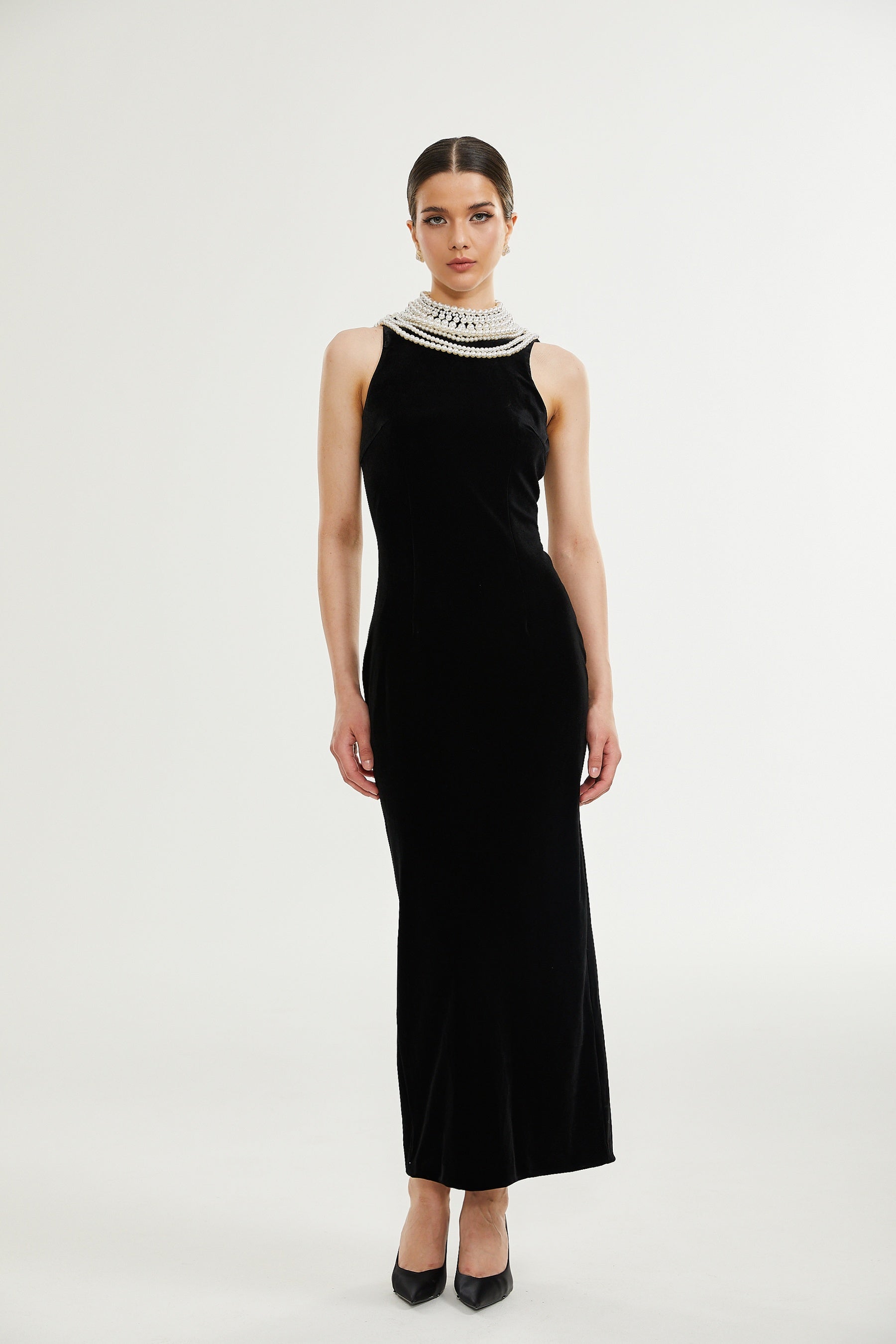 Lucena faux pearlembellished velvet dress