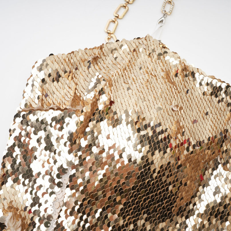 Lucia Gold Reversible Sequin Mini Dress Polyester Spaghetti Straps Zip Fastening