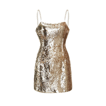 Lucia Gold Reversible Sequin Mini Dress 100% Polyester Spaghetti Straps Rear Zip Fastening