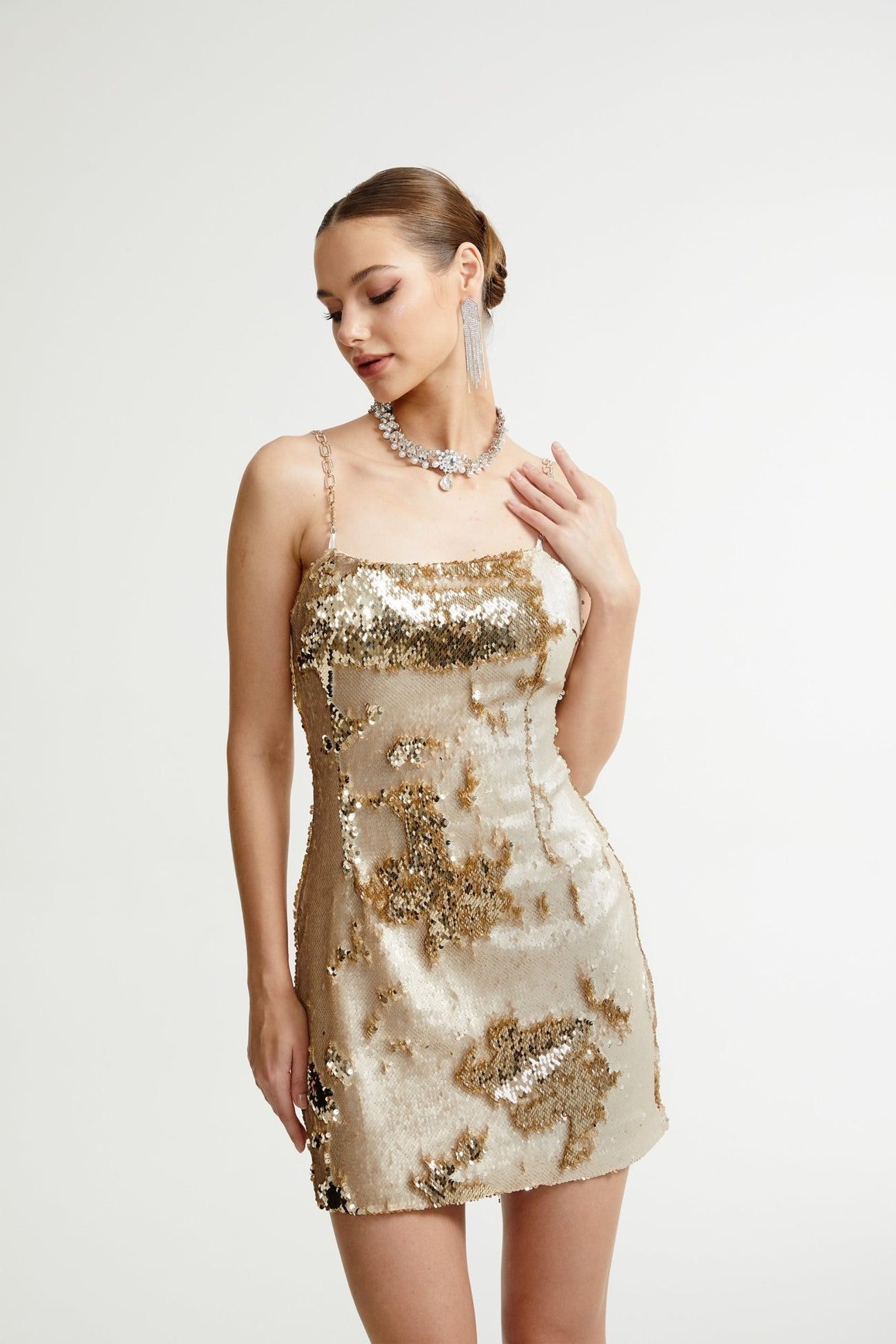 Lucia Mini Dress | Gold | Reversible Sequin Design | Shop Now!  Jacqueline  van Hoef