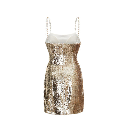 Lucia Gold Reversible Sequin Mini Dress 100% Polyester Spaghetti Straps Rear Zip Fastening