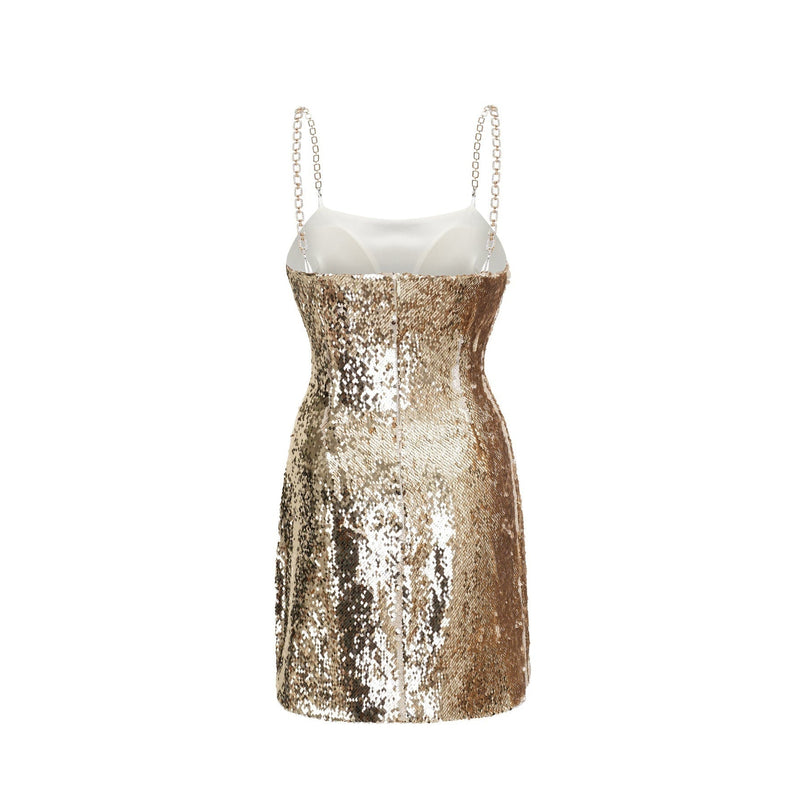 Lucia Gold Reversible Sequin Mini Dress 100% Polyester Spaghetti Straps Rear Zip Fastening