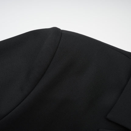 Luciana Black Wool Double-Breasted Blazer Notched Lapels Shoulder Pads Cinched Waist Front Button Fastening 100% Wool