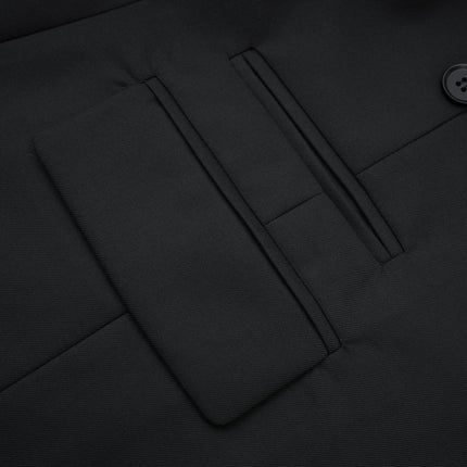Luciana Black Wool Double-Breasted Blazer Notched Lapels Shoulder Pads Cinched Waist Front Button Fastening 100 Percent Wool