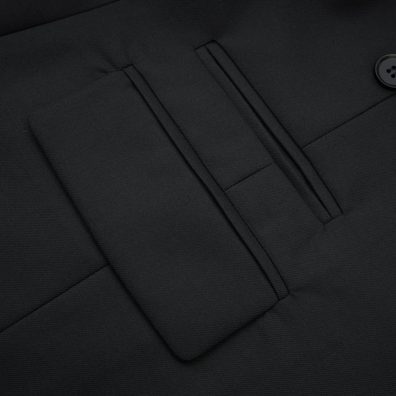 Luciana Black Wool Double-Breasted Blazer Notched Lapels Shoulder Pads Cinched Waist Front Button Fastening 100 Percent Wool