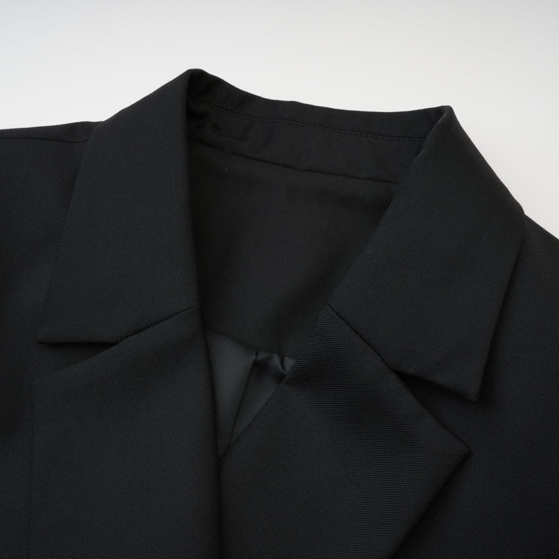 Luciana Black Wool Double-Breasted Blazer Notched Lapels Shoulder Pads Cinched Waist Front Button Fastening 100% Wool