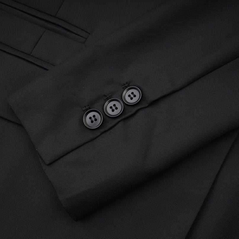 Luciana Black Wool Double-Breasted Blazer Notched Lapels Shoulder Pads Cinched Waist Front Button Fastening 100% Wool
