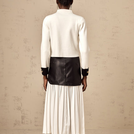 Luciana White Knit Jacket with Star Motif and Mock Neck