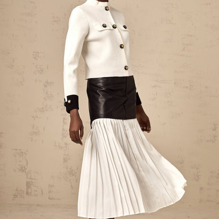 Luciana White Knit Jacket with Star Motif and Mock Neck