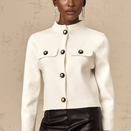 Luciana White Knit Jacket with Star Motif