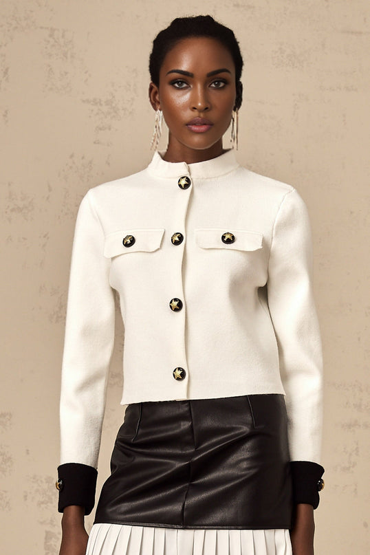 Luciana White Knit Jacket with Star Motif