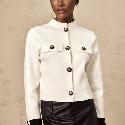 Luciana White Knit Jacket with Star Motif