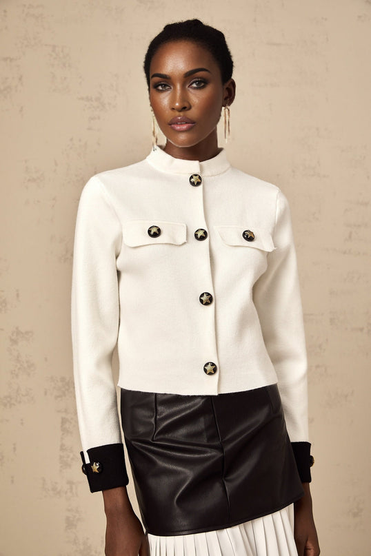 Luciana White Knit Jacket with Star Motif
