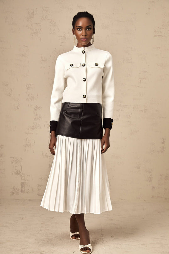 Luciana White Knit Star Motif Cropped Jacket
