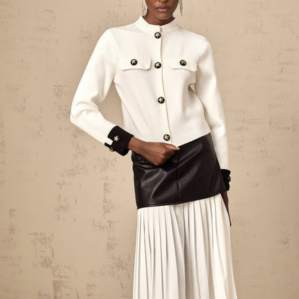 Luciana White Knit Star Motif Cropped Jacket