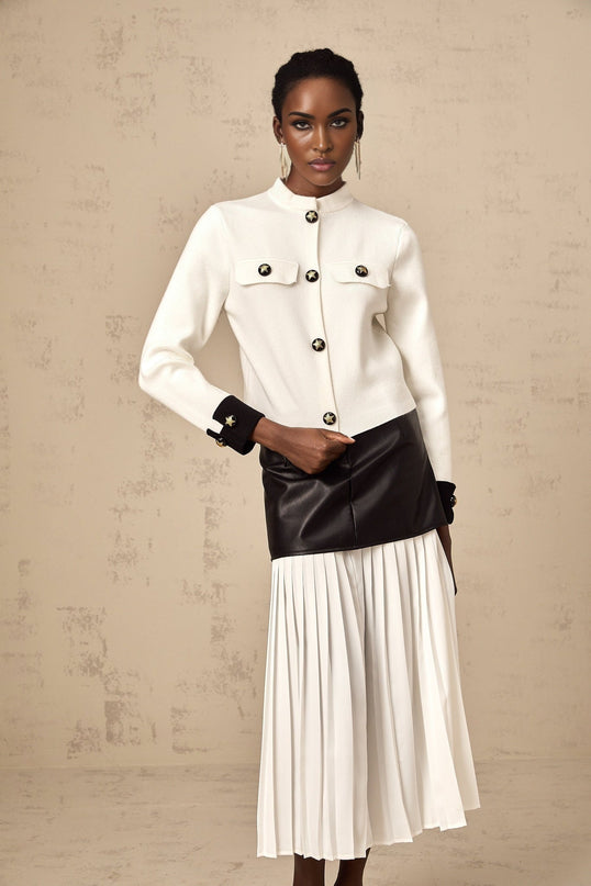 Luciana White Knit Star Motif Cropped Jacket