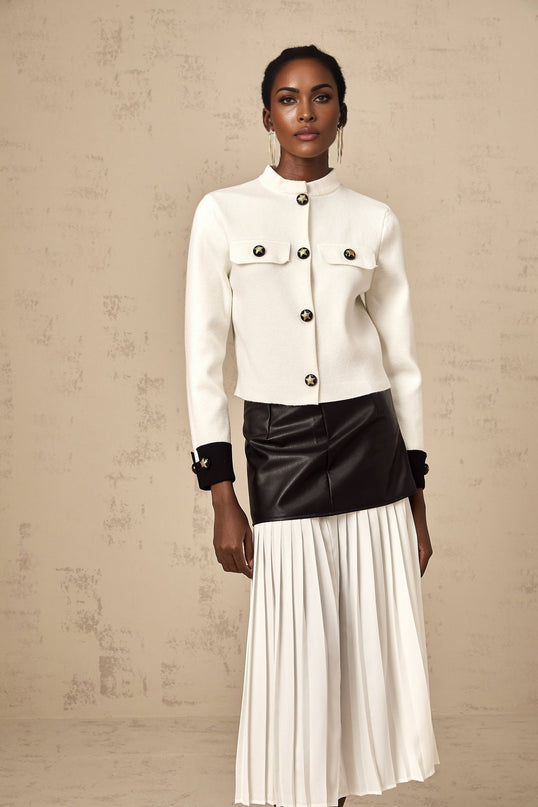 Luciana White Star Motif Cropped Jacket