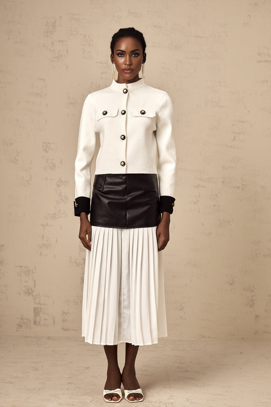 Luciana White Star Motif Cropped Knit Jacket