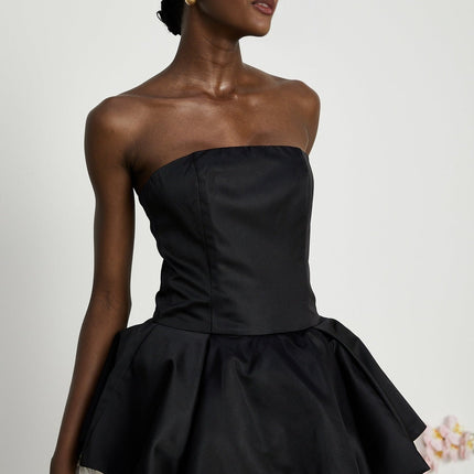 Lucie Black and White Strapless Corset Mini Dress with 3D Petal Detailing