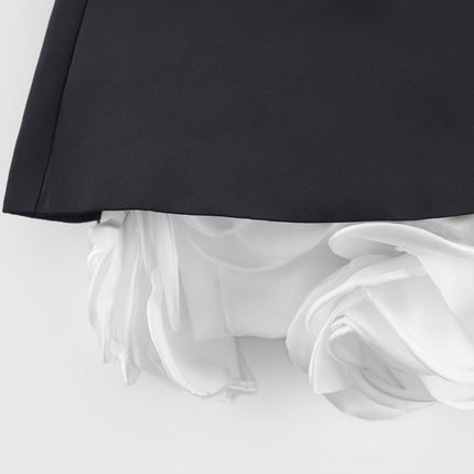 Lucie Black and White Strapless Corset Mini Dress with 3D Petal Detailing