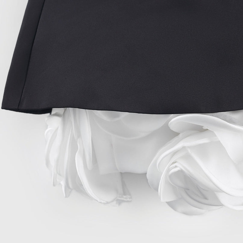 Lucie Black and White Strapless Corset Mini Dress with 3D Petal Detailing