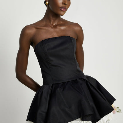 Lucie Black and White Strapless Corset Mini Dress with 3D Petal Detailing