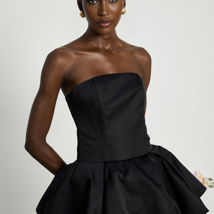 Lucie Black and White Corset Mini Dress with 3D Petal Detailing