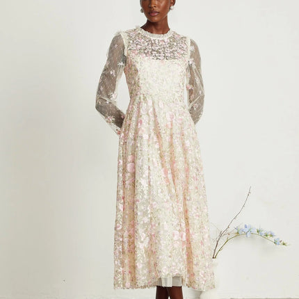 Lucie floral embroidered tulle midi dress