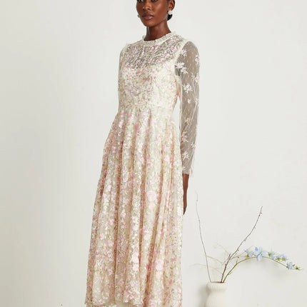 Lucie floral embroidered tulle midi dress