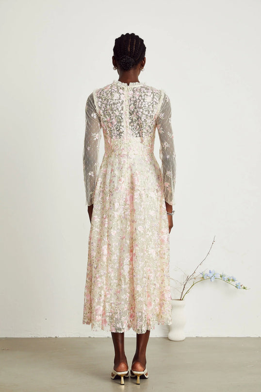 Lucie floral embroidered tulle midi dress