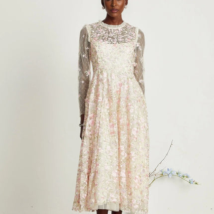 Lucie floral embroidered tulle midi dress