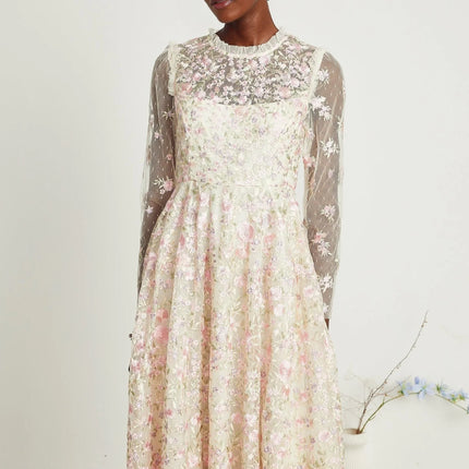 Lucie floral embroidered tulle midi dress
