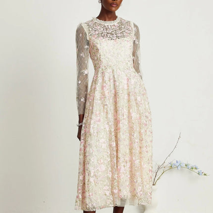 Lucie floral embroidered tulle midi dress