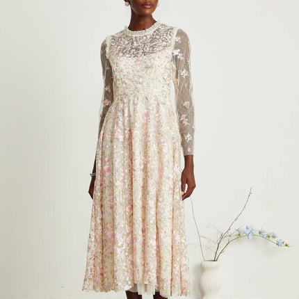 Lucie floral embroidered tulle midi dress